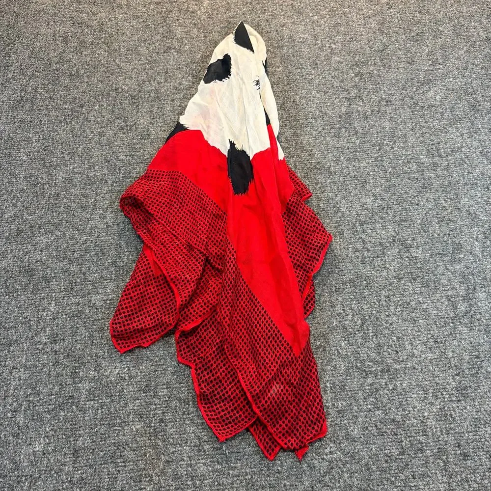 Vintage 70s Vera Neumann Red Black Panda Bear Print Square Scarf Rayon Novelty